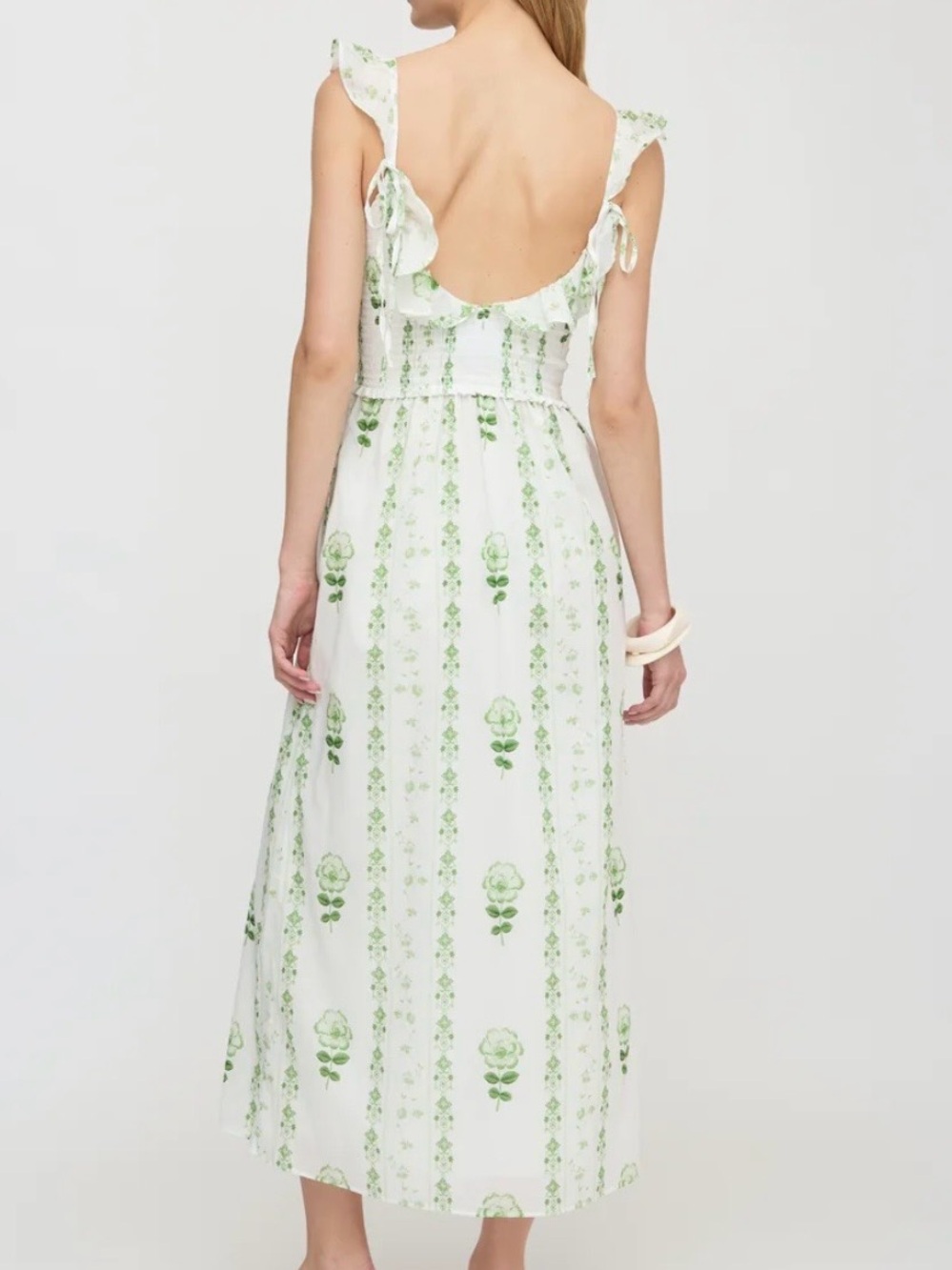 The Cambria Nap Dress - White/Green Arcadia Border - Picture 2 of 6